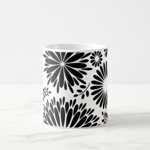 Taza De Café Flores Boho Patrón floral vectorial negro y blanco