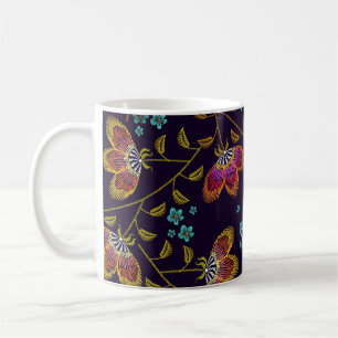 Taza De Café Flores bordadas: patrón sin costuras de moda
