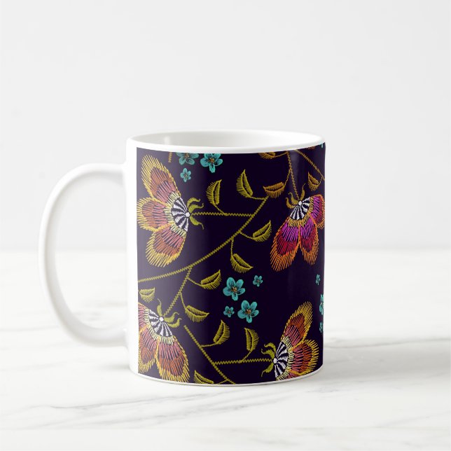 Taza De Café Flores bordadas: patrón sin costuras de moda (Izquierda)