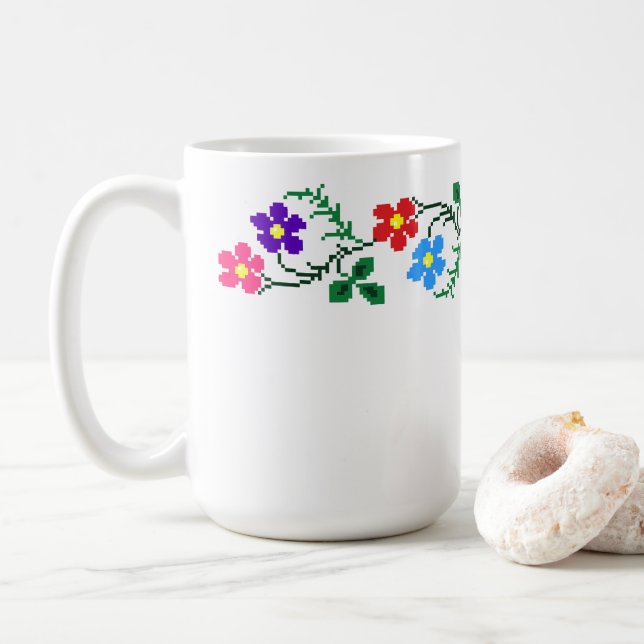 Taza De Café Flores Bordería Étnica Mug (Con donut)