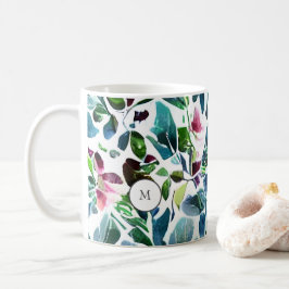 Taza De Café Flores botánicas acuarelas elegantes monogramadas