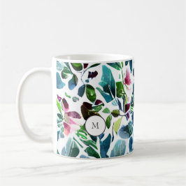 Taza De Café Flores botánicas acuarelas elegantes monogramadas