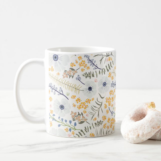 Taza De Café Flores botánicas azules dulces (Con donut)