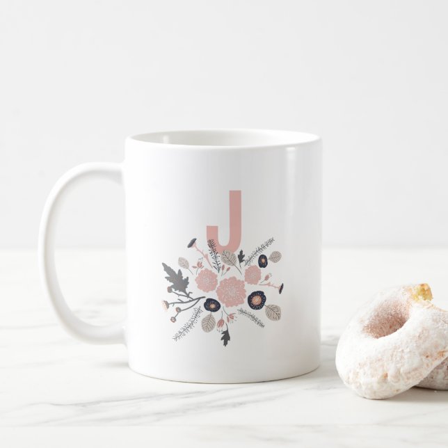 Taza De Café Flores botánicas Black Pint Floral Monograma (Con donut)