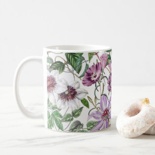 Taza De Café Flores botánicas de la cosecha blanca Lilac Green