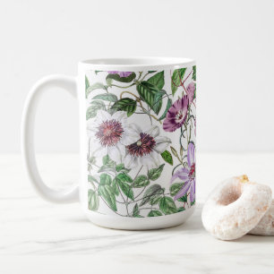 Taza De Café Flores botánicas de la cosecha blanca Lilac Green
