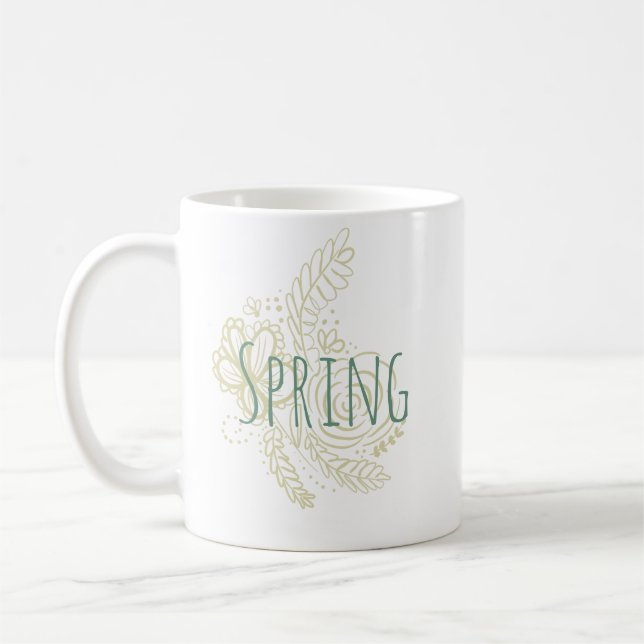 Taza De Café Flores Botánicas Dibujadas a Mano de Primavera (Izquierda)