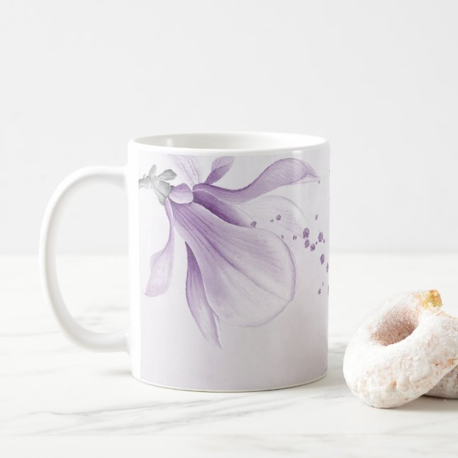 Taza De Café flores botánicas moradas románticas (Con donut)