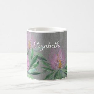 Taza De Café Flores Brote Violeta Acuarela Monogramada