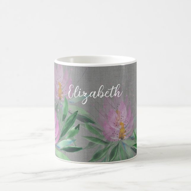 Taza De Café Flores Brote Violeta Acuarela Monogramada (Centro)