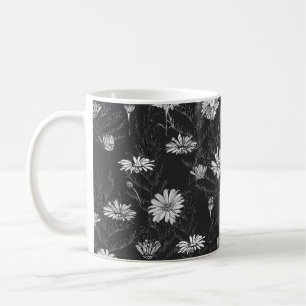 Taza De Café Flores brotes y hojas de camomila y mariposa