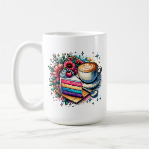 Taza De Café Flores, café y pastel de arcoiris personalizados
