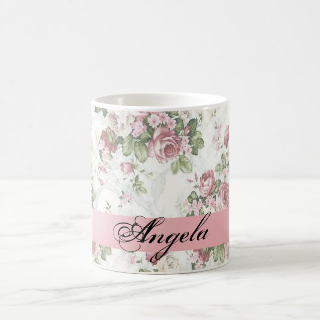 Taza De Café Flores chic de Shabby antiguas personalizadas (Centro)
