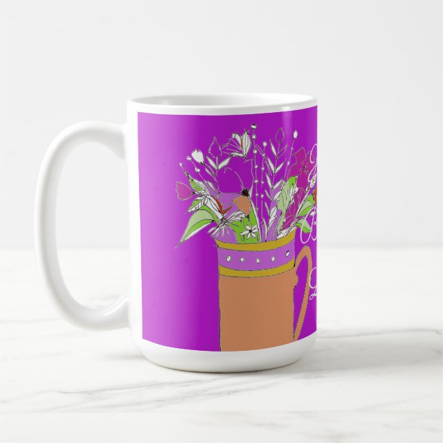 Taza De Café Flores coloridas felices de cumpleaños (Izquierda)