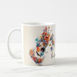 Taza De Café Flores Coloridas Guitarra Instrumento de Música El
