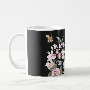 Taza De Café Flores coloridas, mariposas, ilustracion pulmonar.