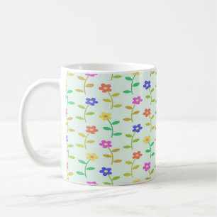 Taza De Café Flores coloridas sobre verde pálido