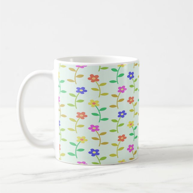 Taza De Café Flores coloridas sobre verde pálido (Izquierda)