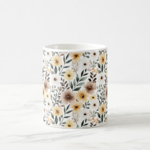 Taza De Café Flores Crema Marrón Amarillo