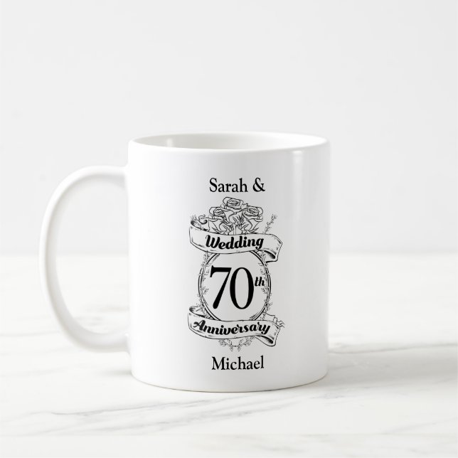 Taza De Café Flores de 70 años Bodas en blanco y negro (Izquierda)