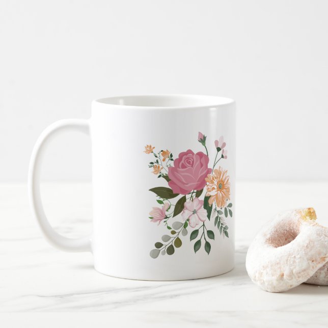 Taza De Café Flores de acuarela  (Con donut)