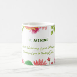 Taza De Café Flores de Acuarela 15º Aniversario Religioso de Mo