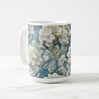 Taza De Café Flores de acuarela azul polvorientas y elegantes