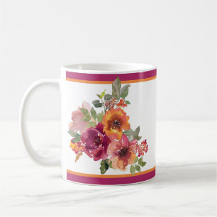 Taza De Café flores de acuarela de otoño en color burdeos y nar