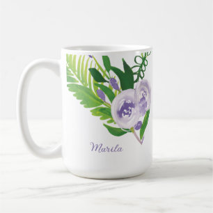 Taza De Café Flores de Acuarela Moradas a Mano