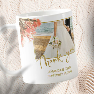 Taza De Café Flores de Adelfa Naranja Foto Gracias Boda