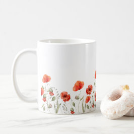 Taza De Café Flores de adormidera de color rojo elegante