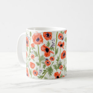 Taza De Café Flores de adormidera pintadas de color rojo Naranj