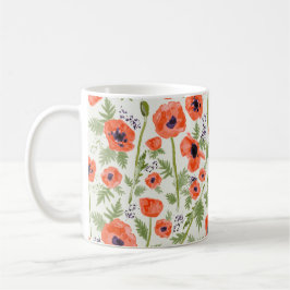 Taza De Café Flores de adormidera pintadas de color rojo Naranj
