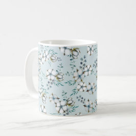 Taza De Café Flores de algodón acuarelas y eucalipto