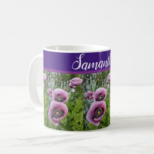 Taza De Café Flores de amapola morada rosa Poppies florales (Anverso izquierdo)