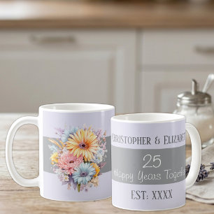 Taza De Café flores de aniversario de plata número 25 nombres p