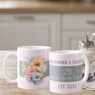 Taza De Café flores de aniversario de plata número 25 nombres r