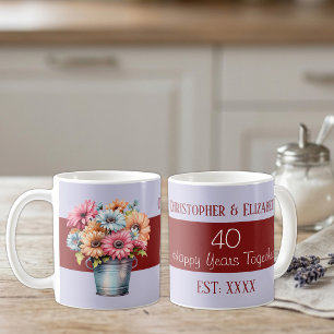 Taza De Café flores de aniversario de rubí 40 nombres púrpura