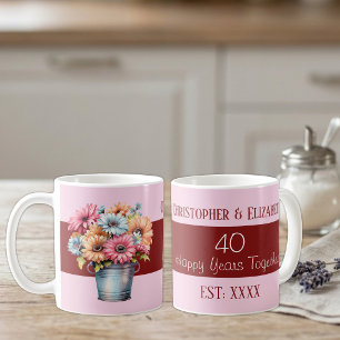 Taza De Café flores de aniversario de rubí 40 nombres rosa