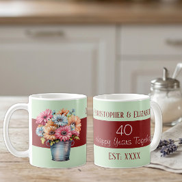 Taza De Café flores de aniversario de rubí 40 nombres verde