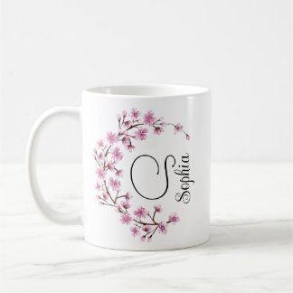 Taza De Café Flores de arco iris monograma ilustradas