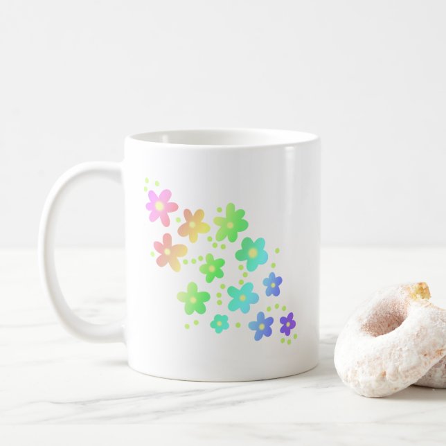 Taza De Café Flores de arcoiris capilares (Con donut)