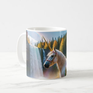 Taza De Café Flores de arcoiris unicornio lago de cascada de ár