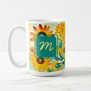 Taza De Café Flores de arte folclórico de bonito monogramadas