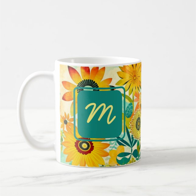 Taza De Café Flores de arte folclórico de bonito monogramadas (Izquierda)
