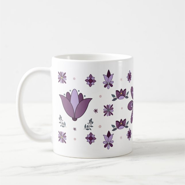 Taza De Café Flores de arte popular morado Café Mug (Izquierda)