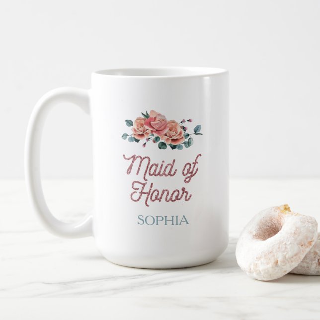 Taza De Café Flores de bodas venecianas, empleada de honor (Con donut)