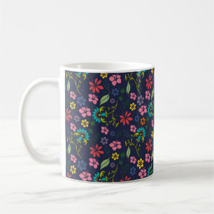 Taza De Café Flores de Bohemia y azul y rosa