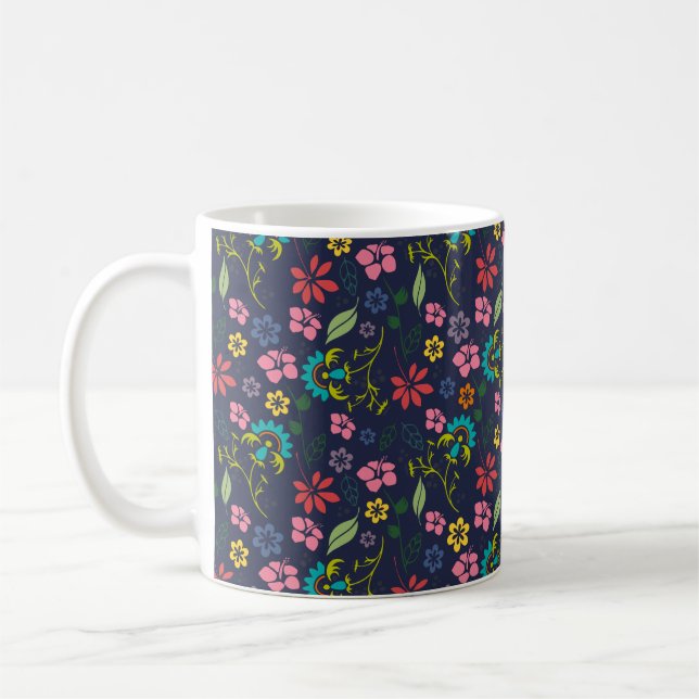 Taza De Café Flores de Bohemia y azul y rosa (Izquierda)