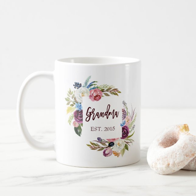Taza De Café Flores De Boho Rosa bonito | Abuela (Con donut)